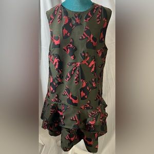 Banana Republic Drop Waist Ruffle Green Pink Bow Dress Size 16